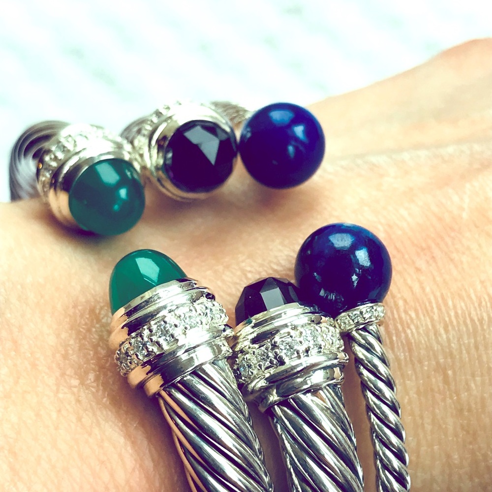 “SOLD” DY 7mm SS green & Diamond Bracelet
